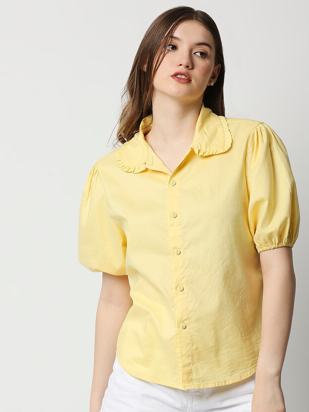 

Remanika Yellow & goldfinch Shirt Style Top