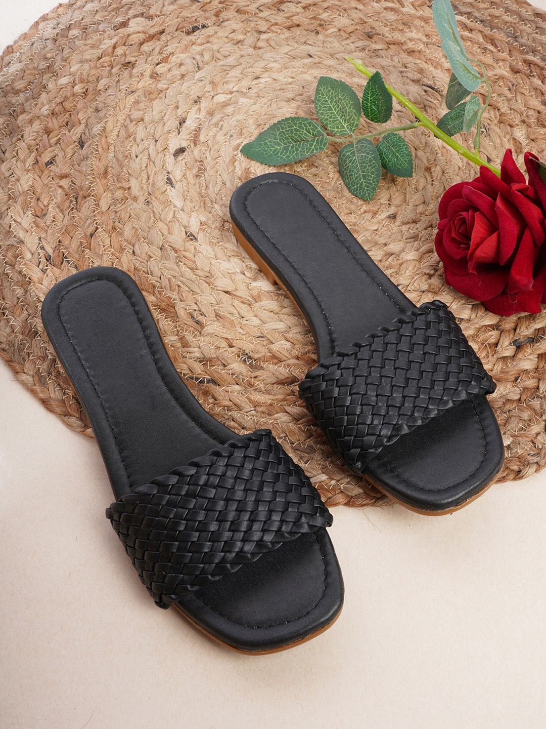 

Walkfree Women Black Open Toe Flats with Bows