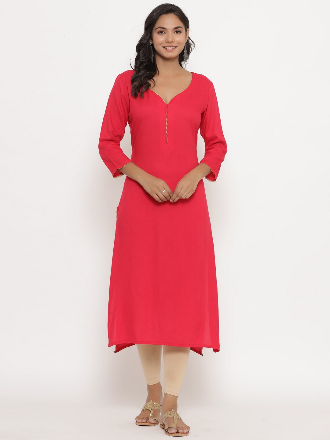 

CRAFIQA Women Magenta Solid Gotta Patti A-Line Kurta