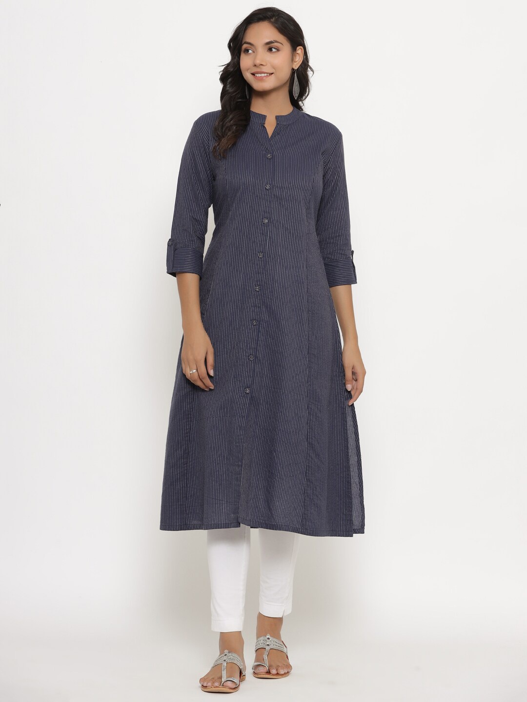 

CRAFIQA Blue Striped Kurti