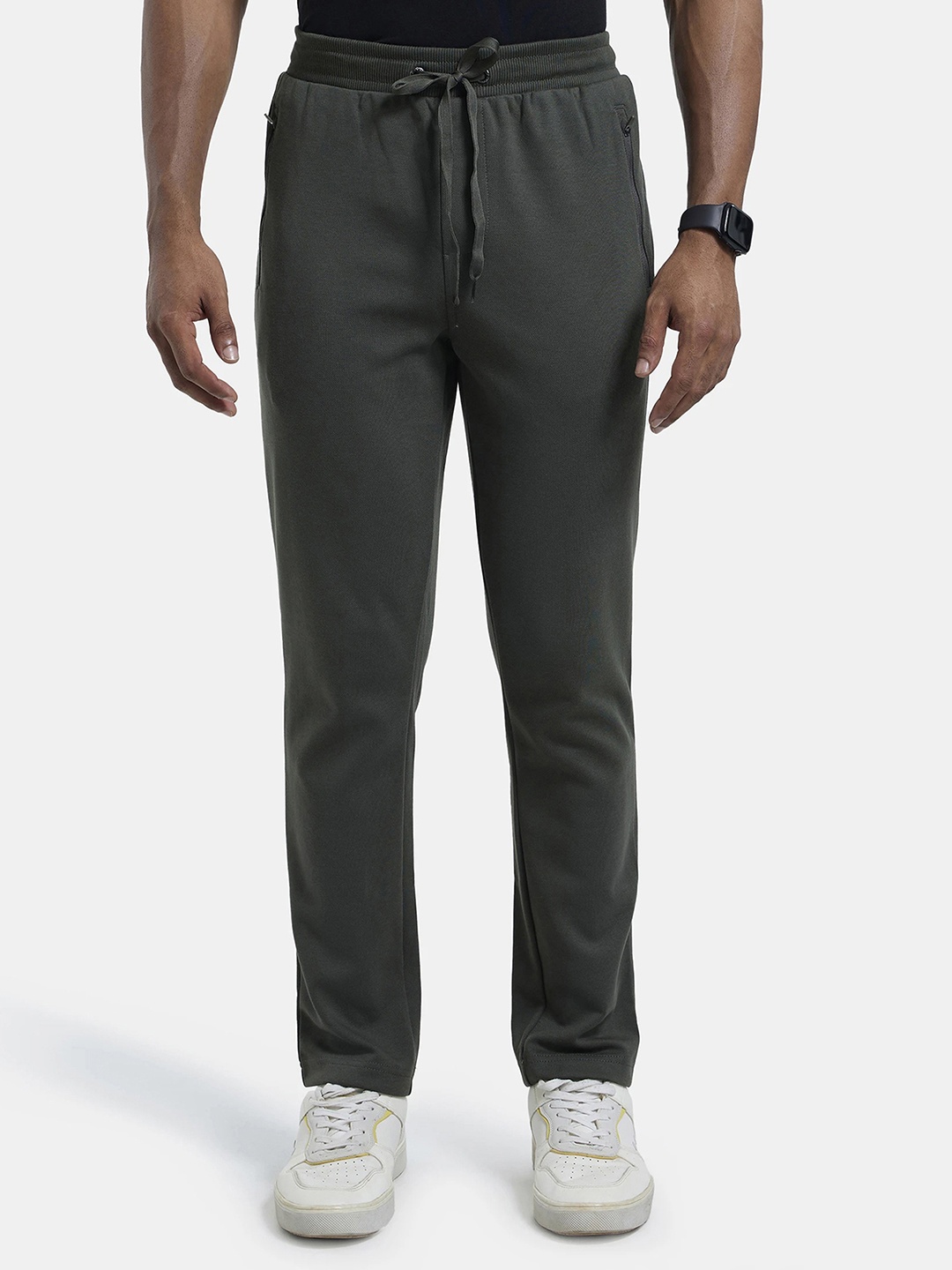 

Jockey Combed Cotton Rich Pique Slim Fit Trackpant with Side Zipper Pockets-AM44, Olive
