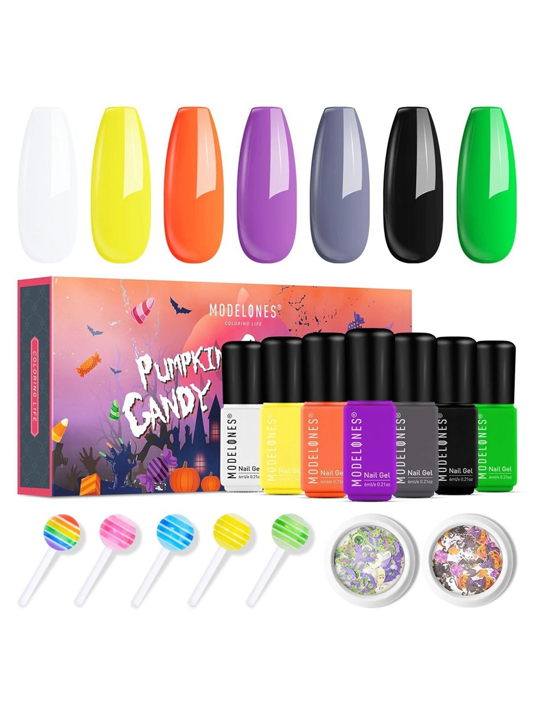 

Modelones Set of 7 Fancy UV Nail Gel Polish Kit 42 ml, Multi