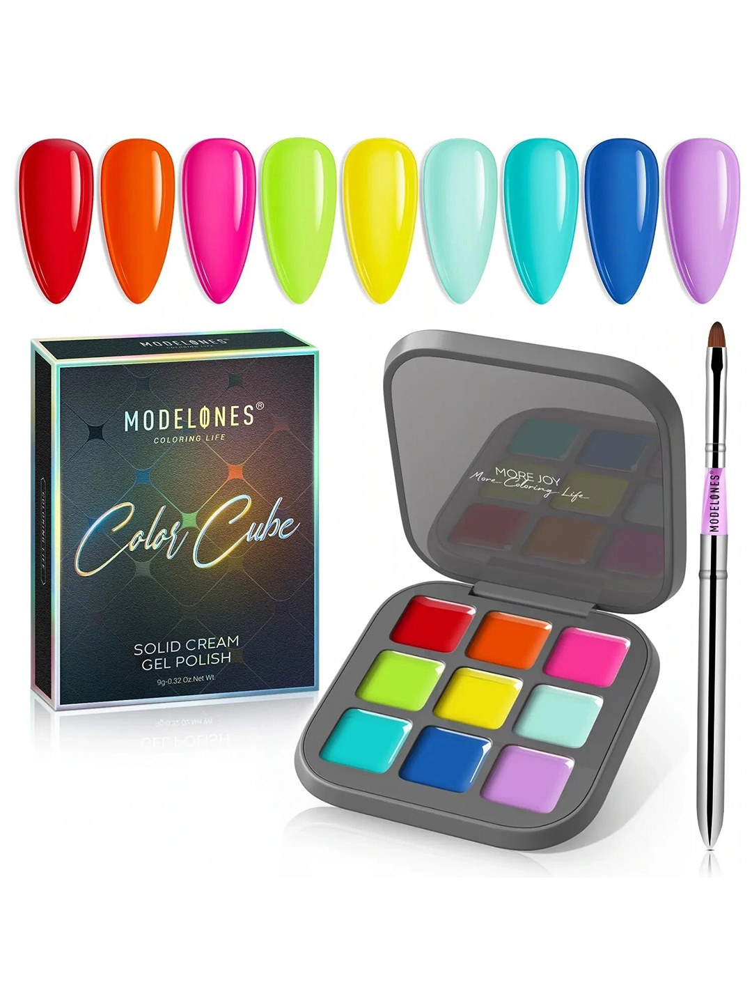 

Modelones Craziest Jelly Bean - 9 Shades Solid Cream Gel Polish Color Cube- 9g, Multi