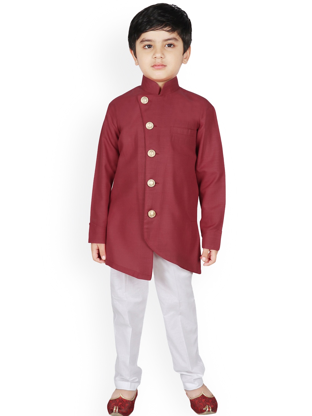 

SG YUVRAJ Boys Maroon Angrakha Kurta with Trousers