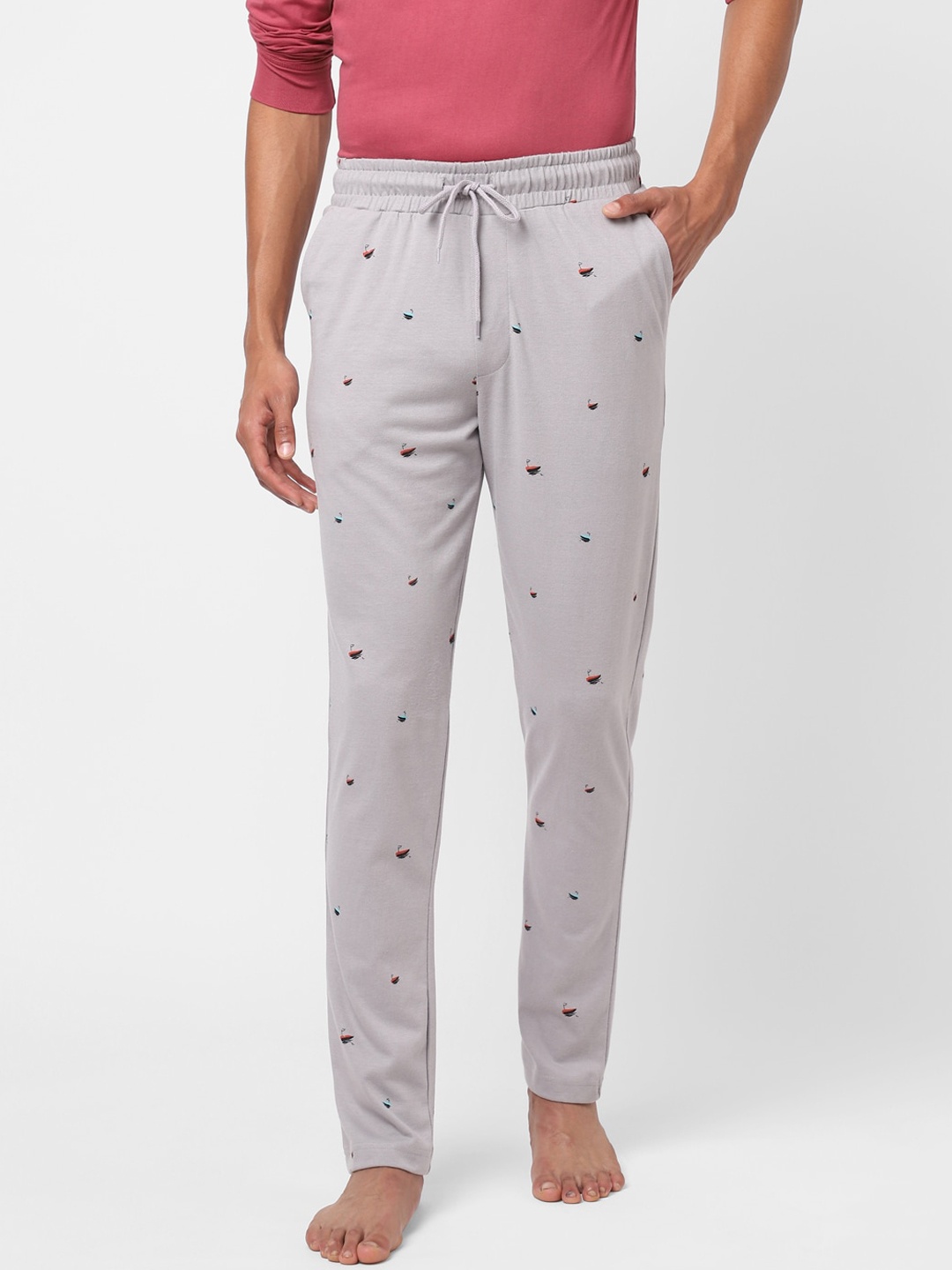 

Ajile by Pantaloons Men Grey Printed Slim-Fit Pure Cotton Track Pants