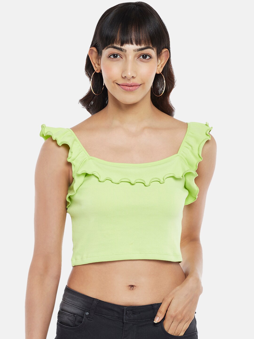 

People Lime Green Ruffles Crop Top