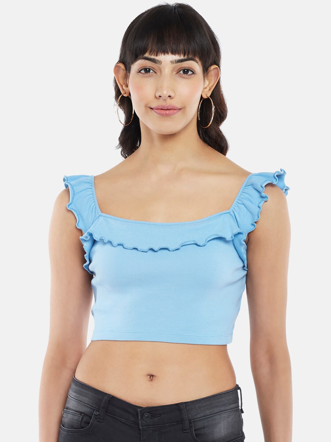 

People Blue Ruffles Crop Top