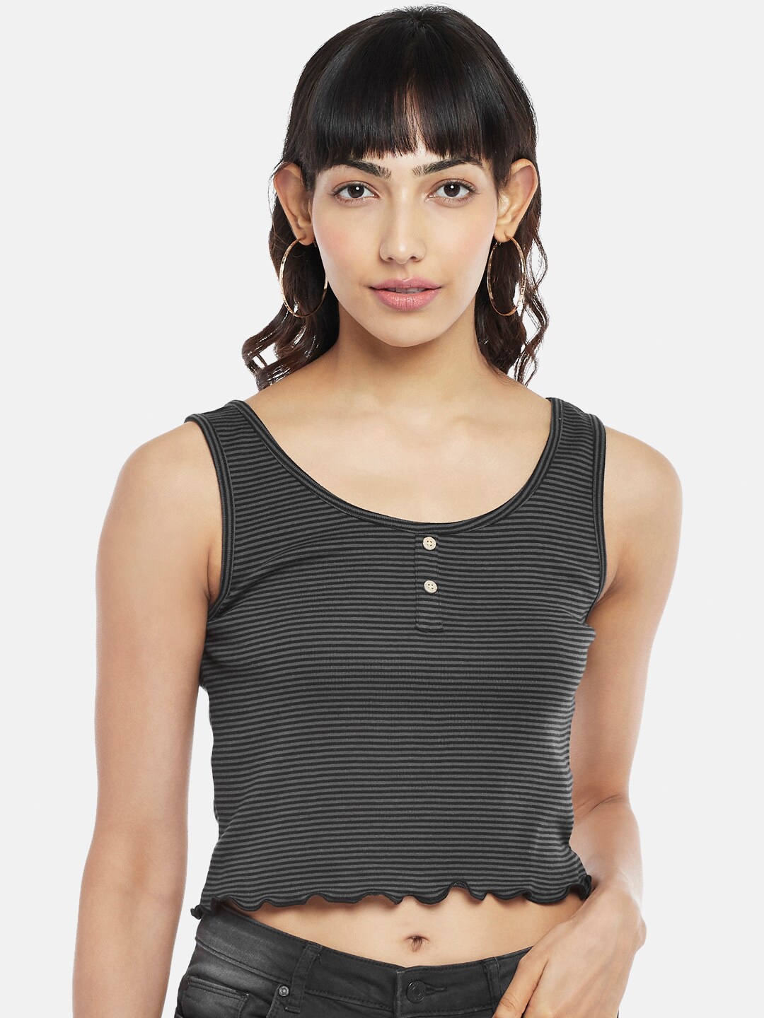 

People Black & blue graphite Striped Crop Top