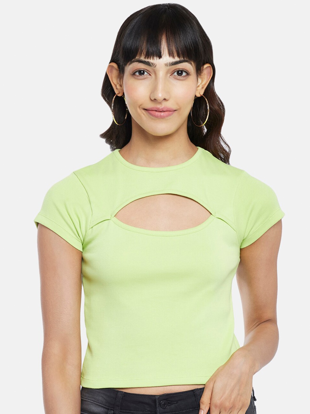 

People Lime Green Solid Cut Out Crop Top