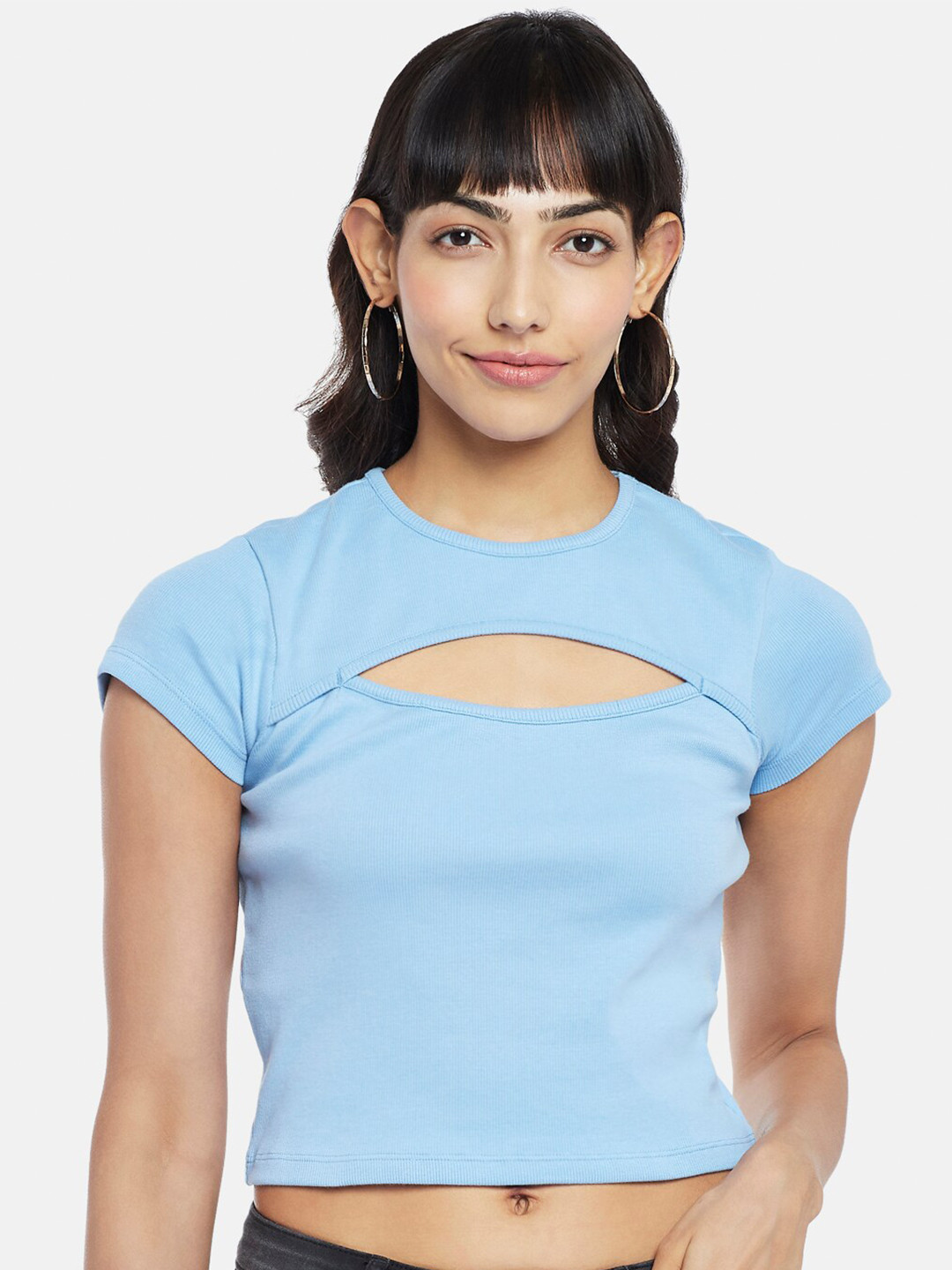 

People Blue Cut Out Neck Pure Cotton Crop Top
