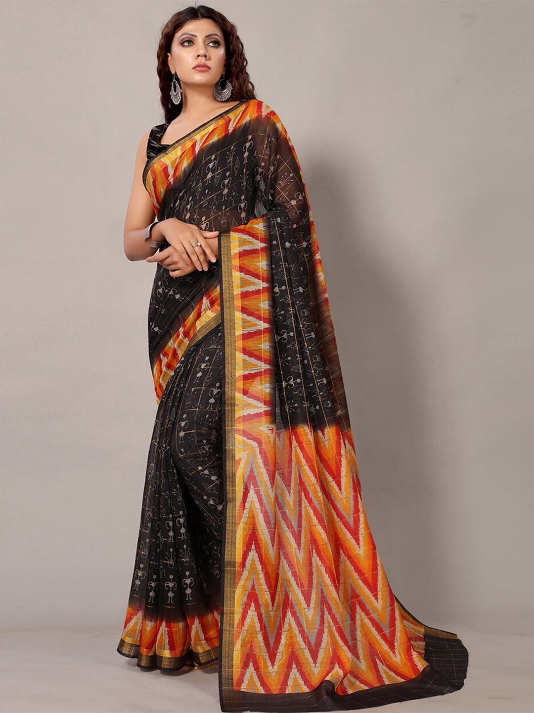 

Shaily Black & Pink Warli Zari Silk Cotton Saree