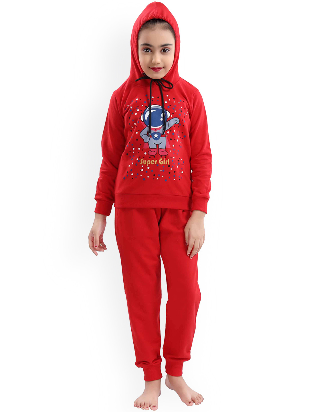 

9shines Label Girls Red & Blue Printed Night suit