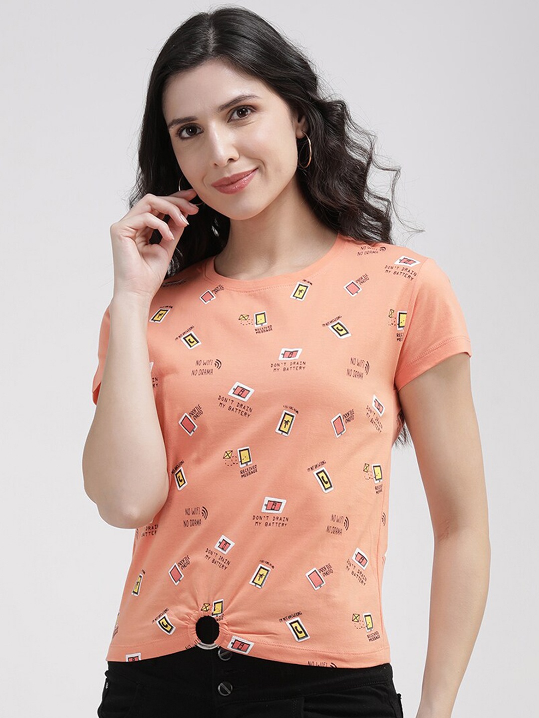 

V2 Value & Variety Peach-Coloured Floral Print Top