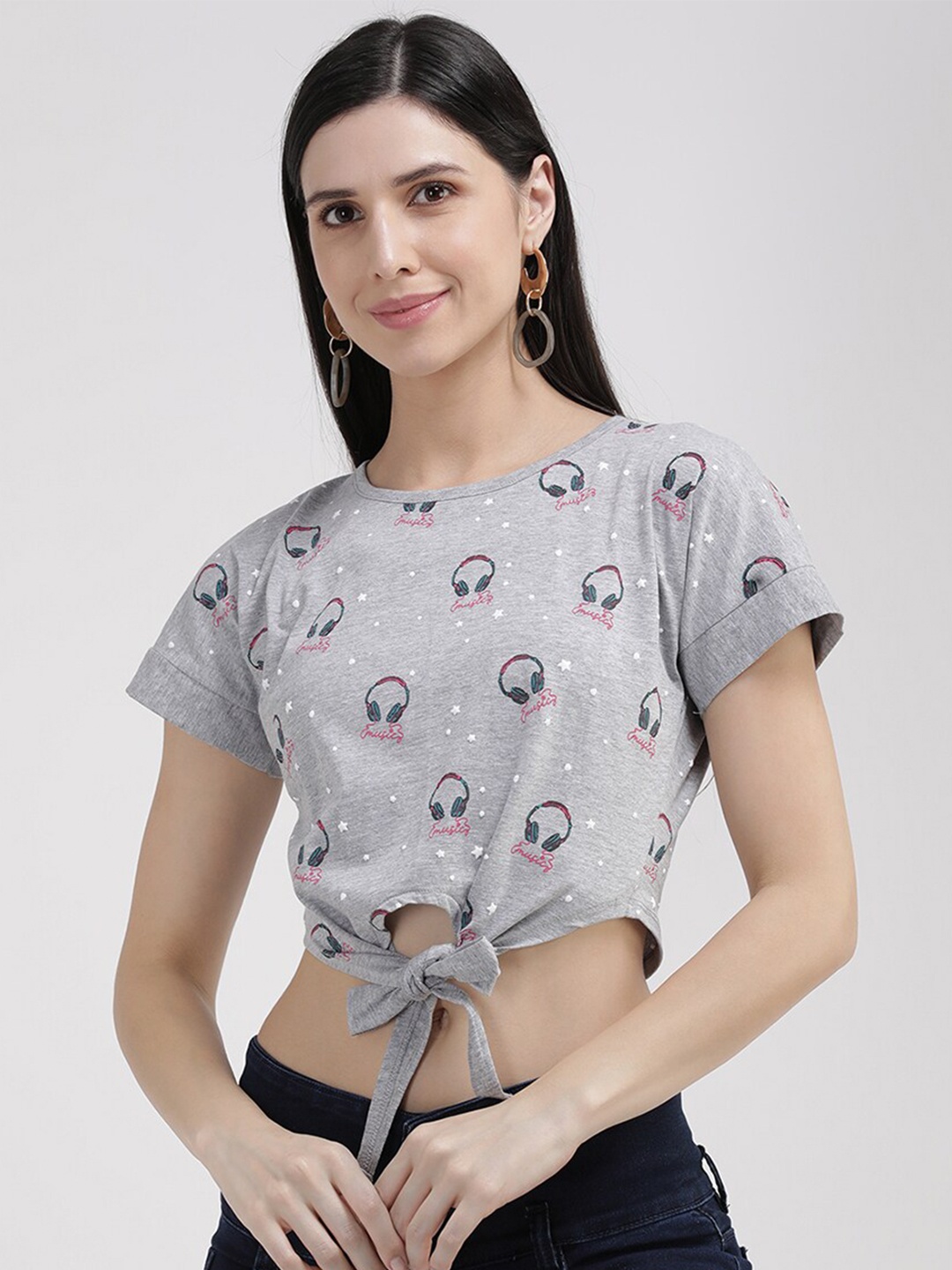 

V2 Value & Variety Grey Floral Print Crop Top