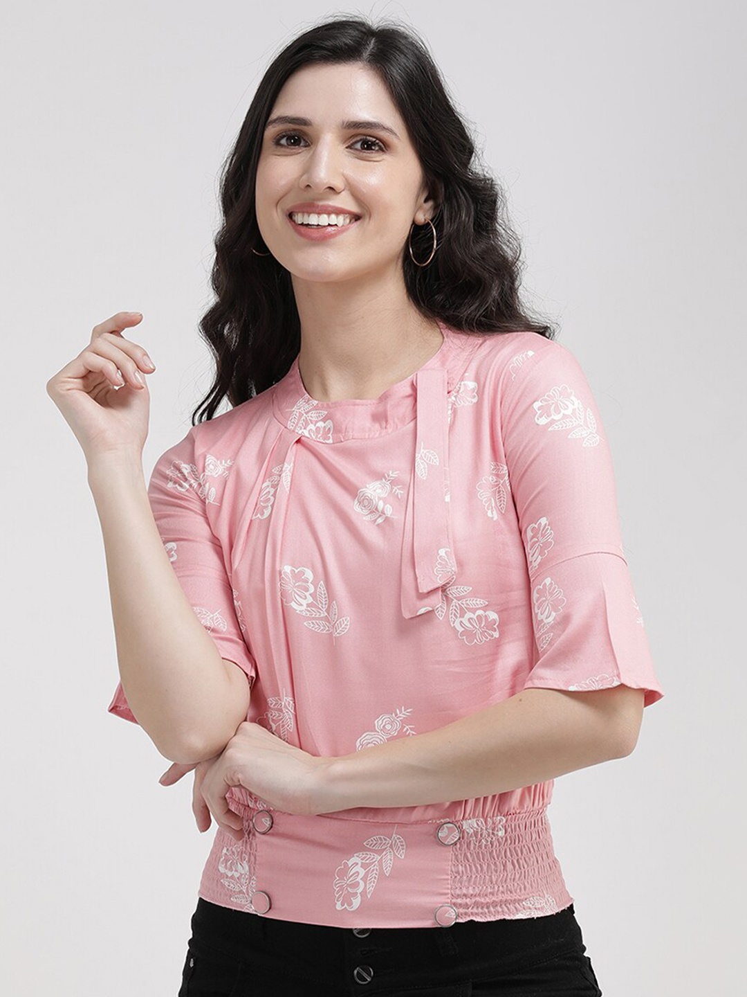 

V2 Value & Variety Pink Floral Print Blouson Top