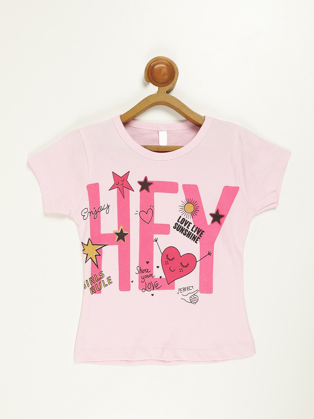 

V2 Value & Variety Girls Pink Typography Print Pure Cotton Top