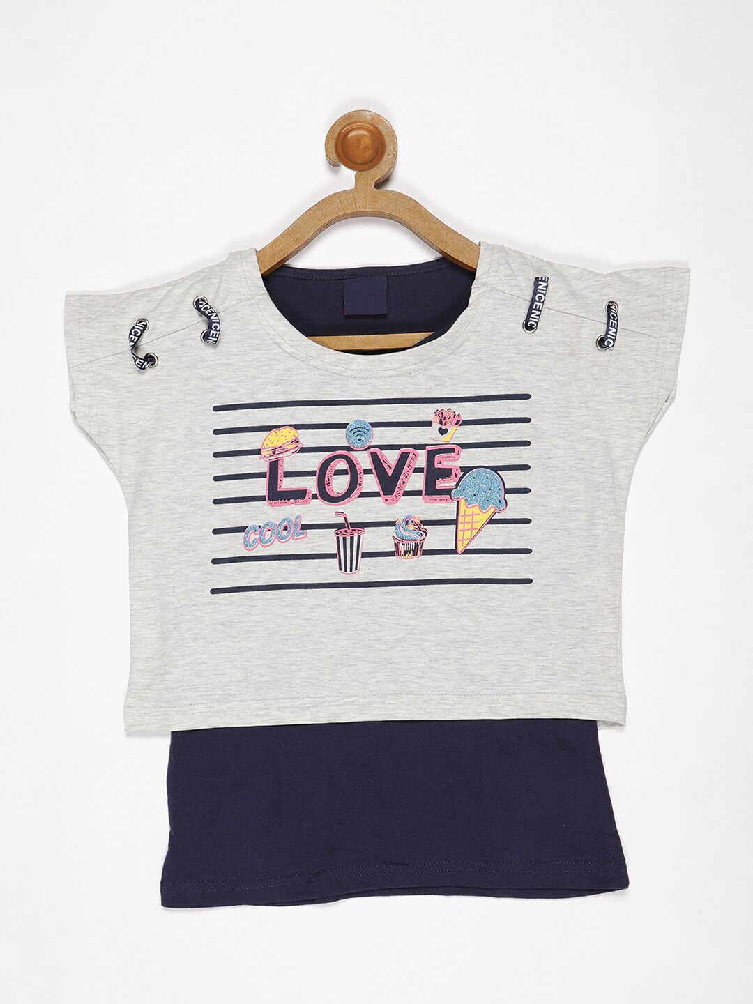 

V2 Value & Variety Grey Melange Extended Sleeves Boxy Top