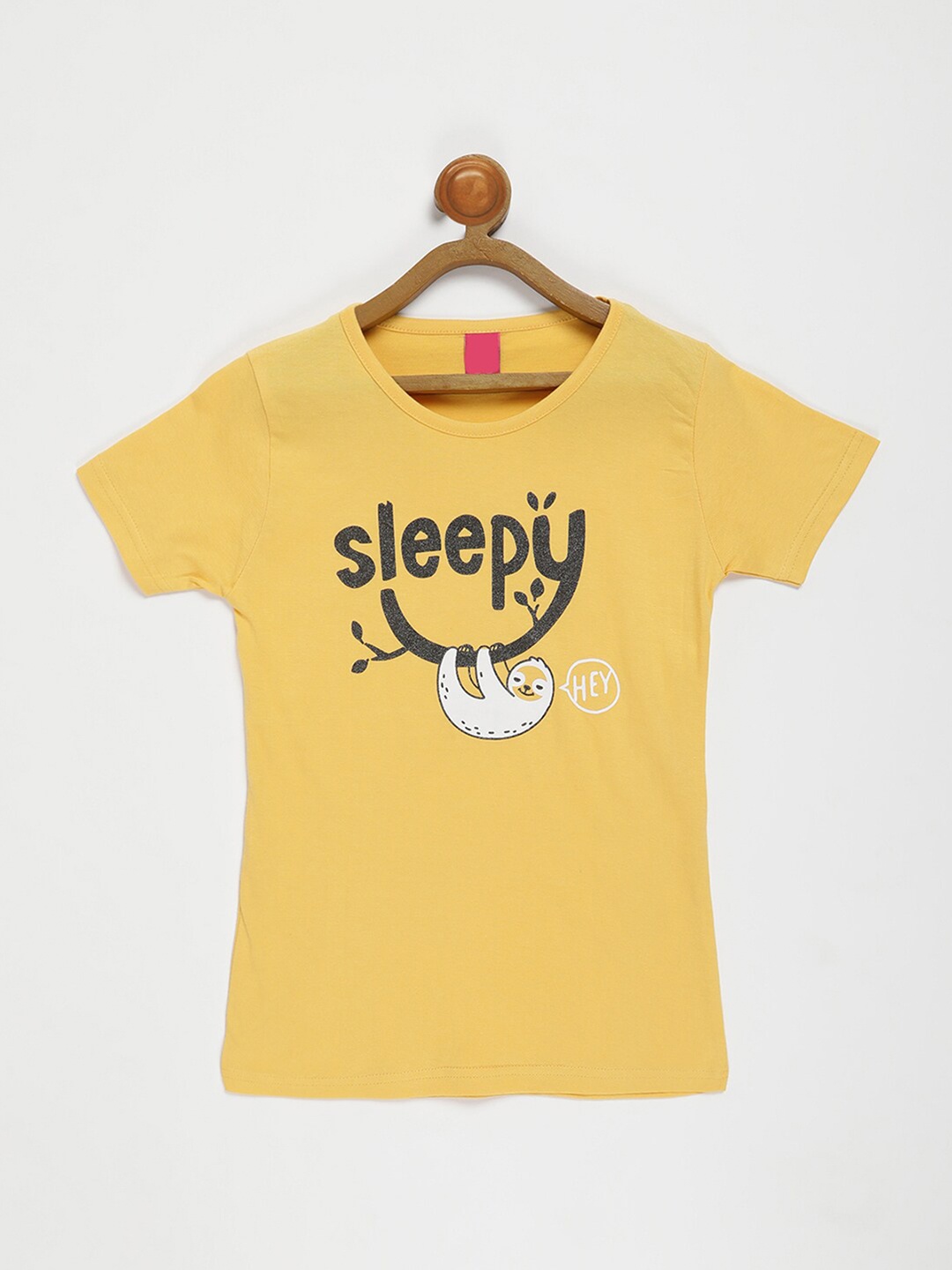 

V2 Value & Variety Girls Yellow Typography Printed Pure Cotton T-shirt