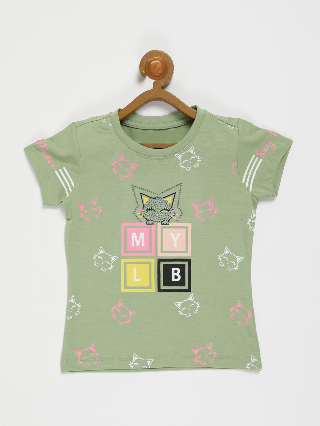 

V2 Value & Variety Girls Olive Green Graphic Print Pure Cotton Top