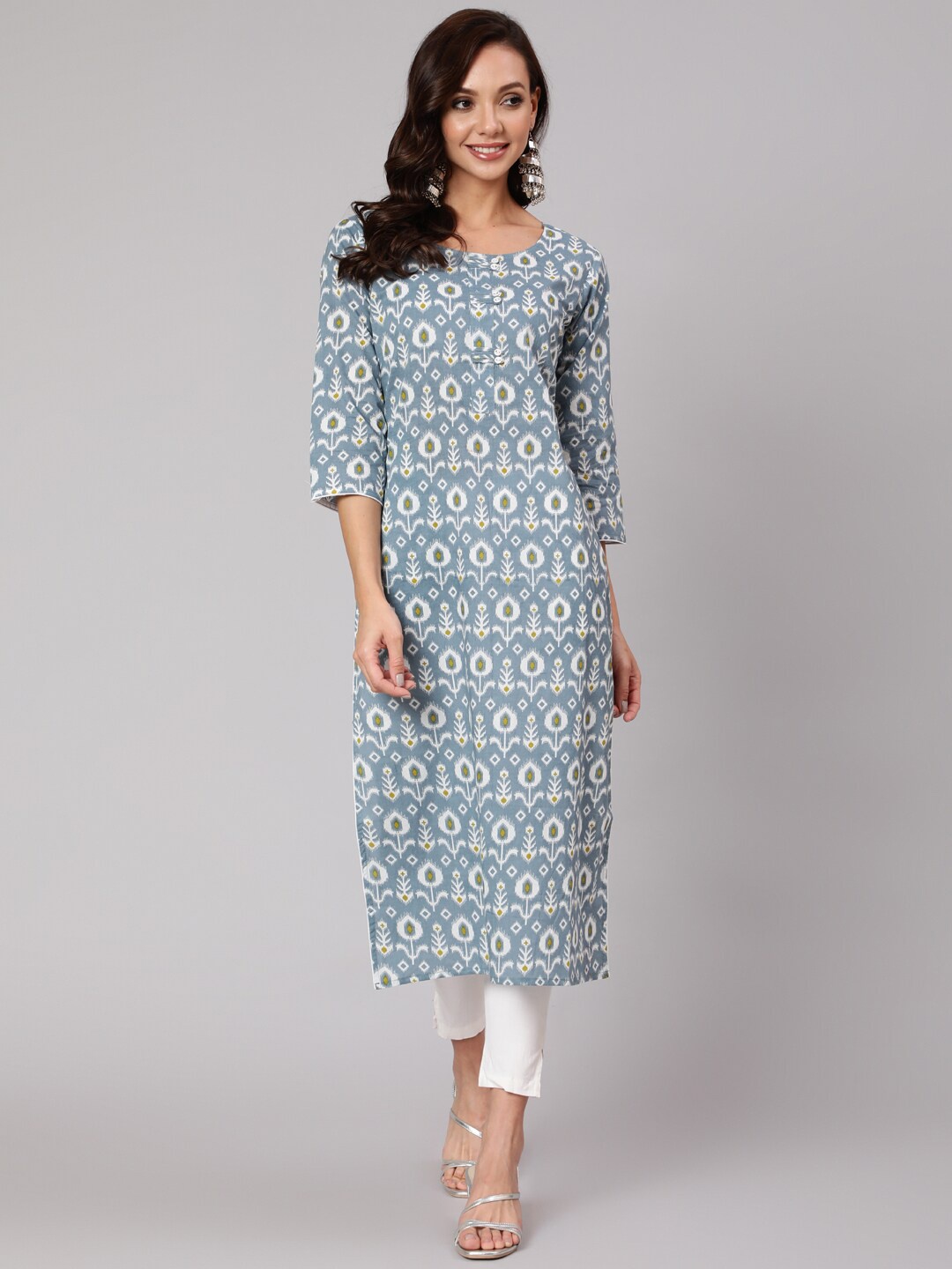 

Nayo Women Grey Geometric Printed Kurta