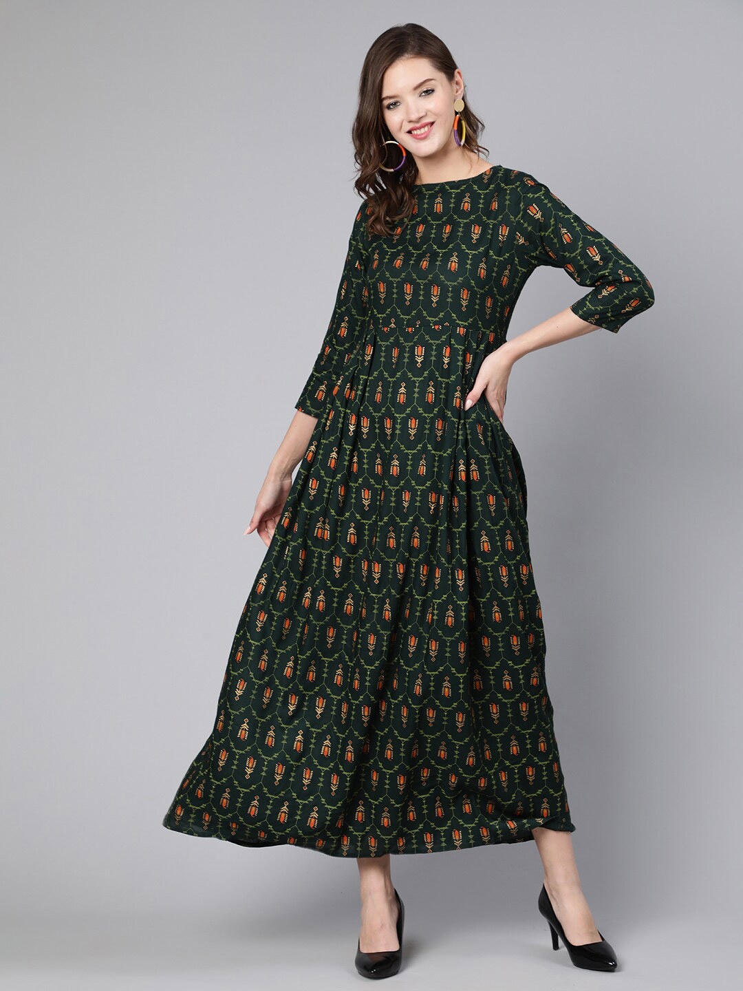 

Nayo Green Floral Ethnic Maxi Dress