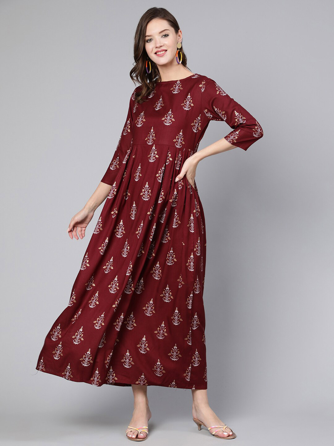 

Nayo Burgundy Ethnic Motifs Ethnic Maxi Dress