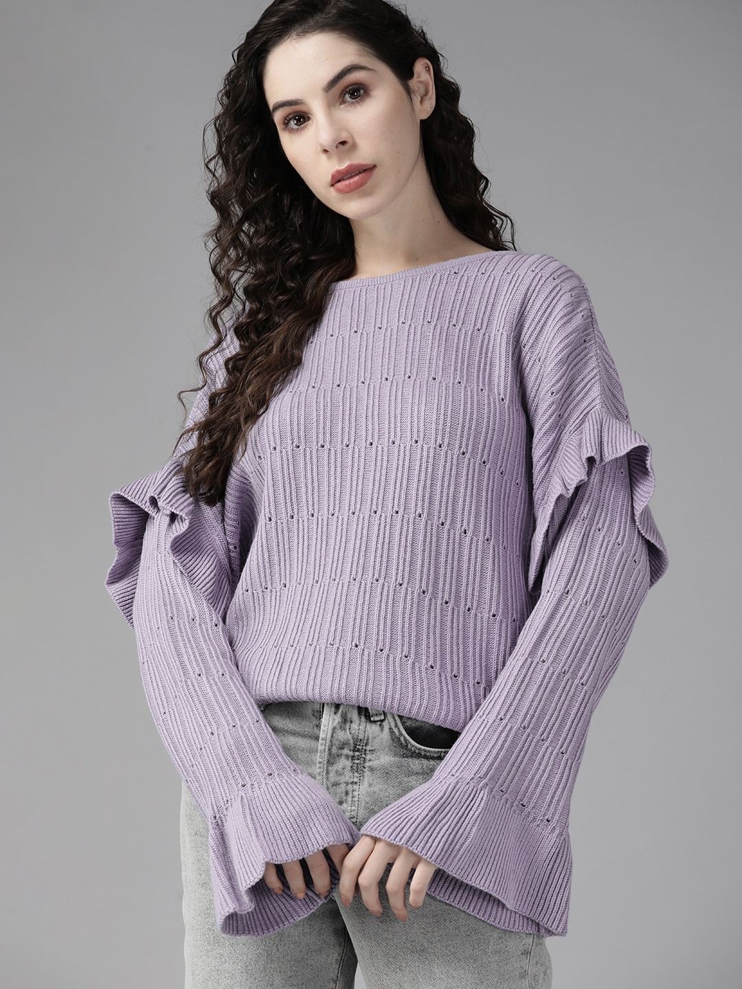 

The Roadster Life Co. Women Lavender Open Knit Pullover