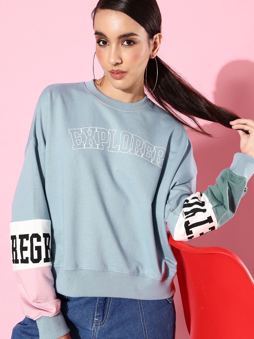 

The Roadster Life Co. Sky Blue Typography Printed Winter Discotheque Sweatshirt