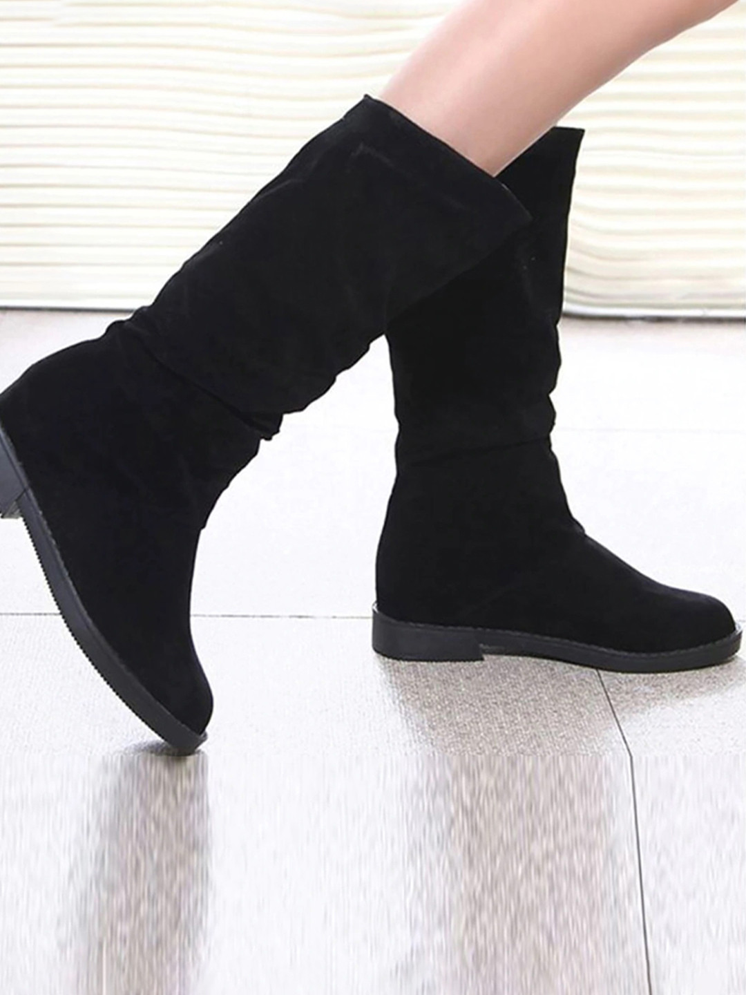 

Shoetopia Women Black Solid High-Top Casual Boots