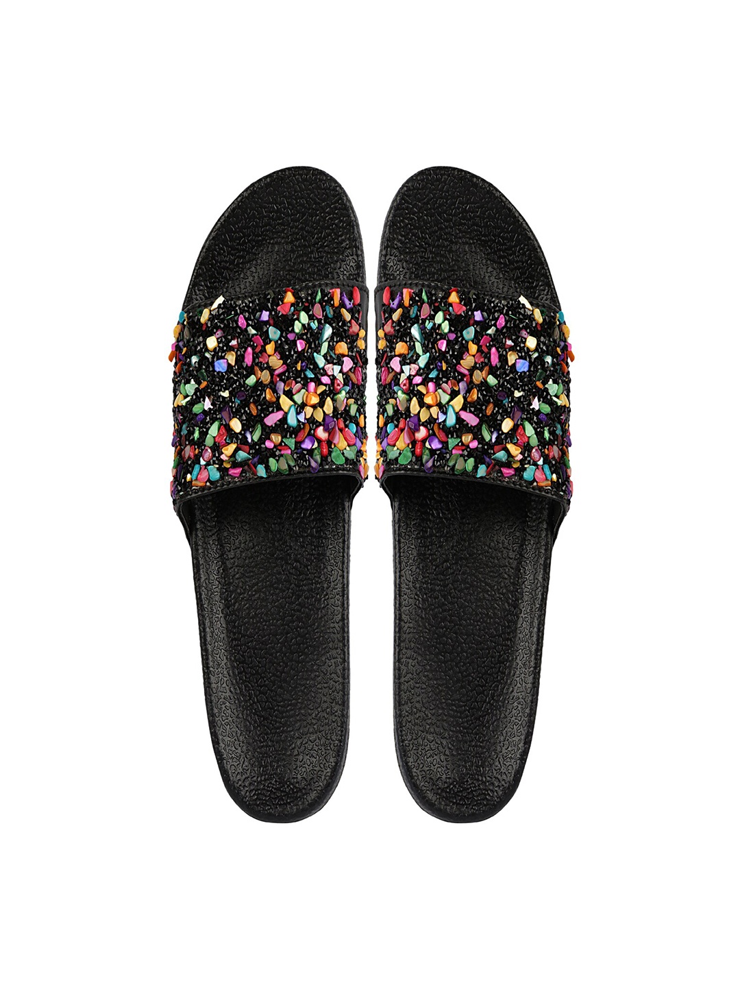

Shoetopia Women Black & Pink Embellished Sliders