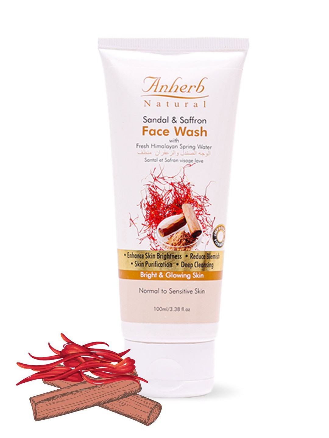 

Anherb Sandal & Saffron Face Wash with Fresh Himalayan Spring Water - 100ml, White