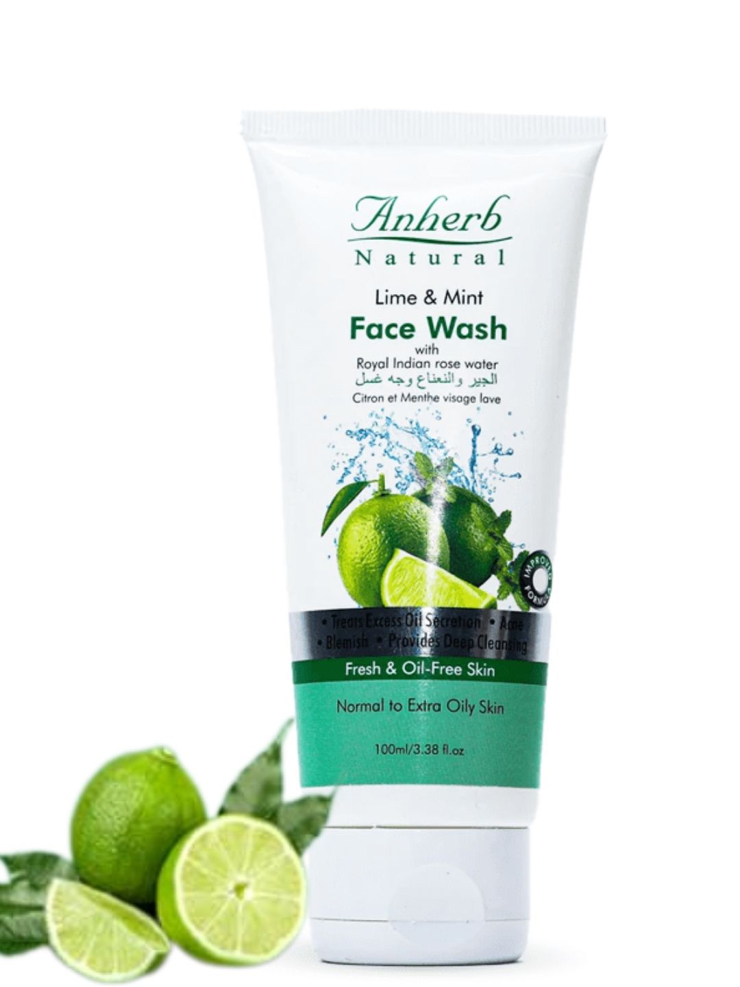

Anherb Natural Lime & Mint Face Wash with Royal Indian Rose Water - 100ml, White