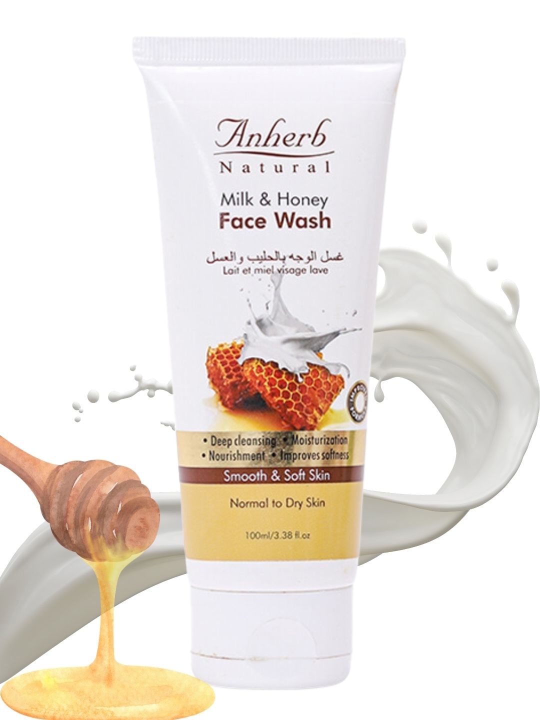 

Anherb Natural Milk & Honey Face Wash for Normal to Dry Skin - 100 ml, White