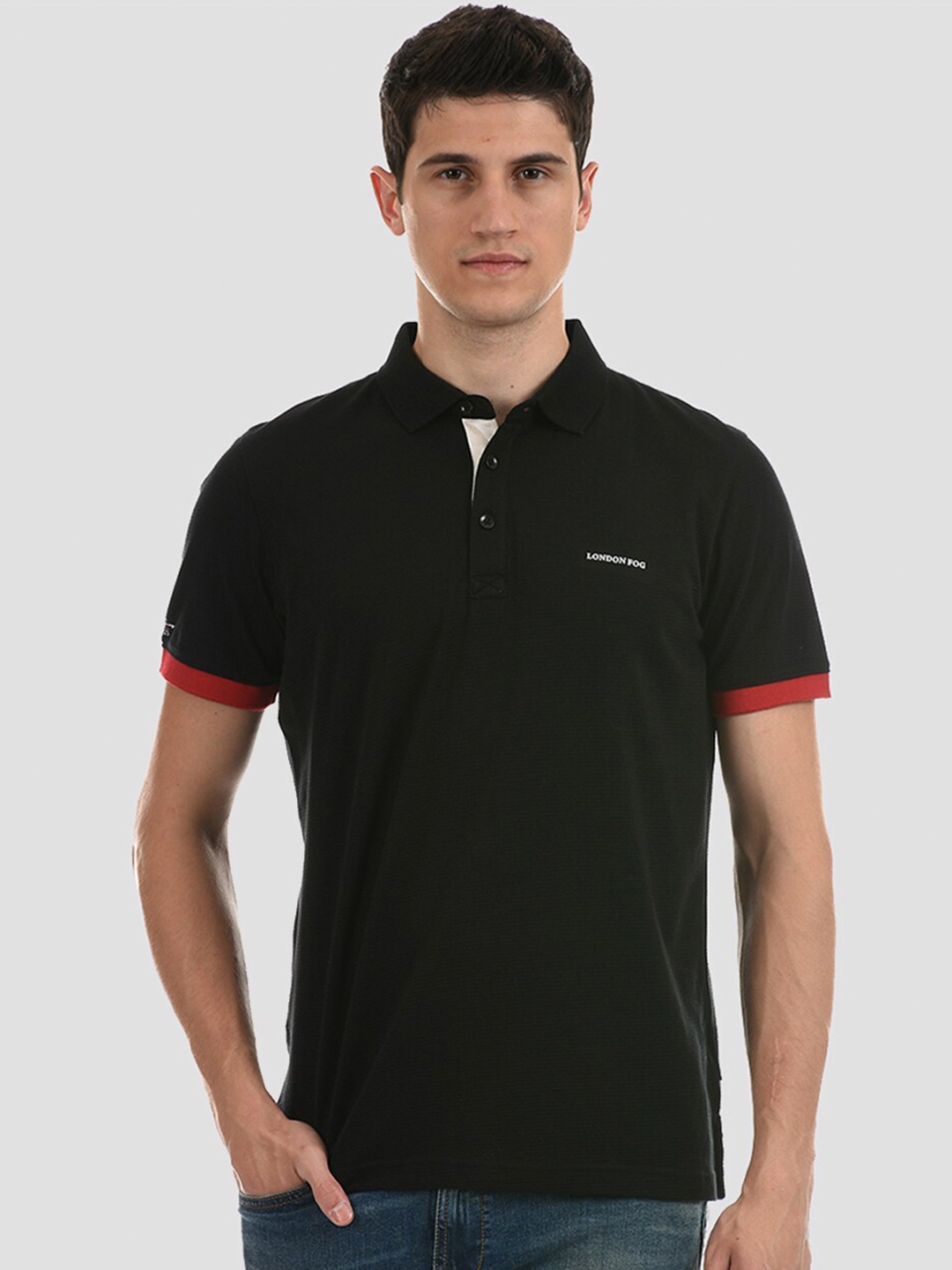 

LONDON FOG Men Black Mandarin Collar T-shirt