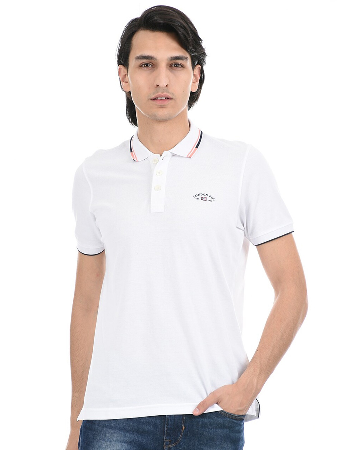 

LONDON FOG Men White Polo Collar T-shirt