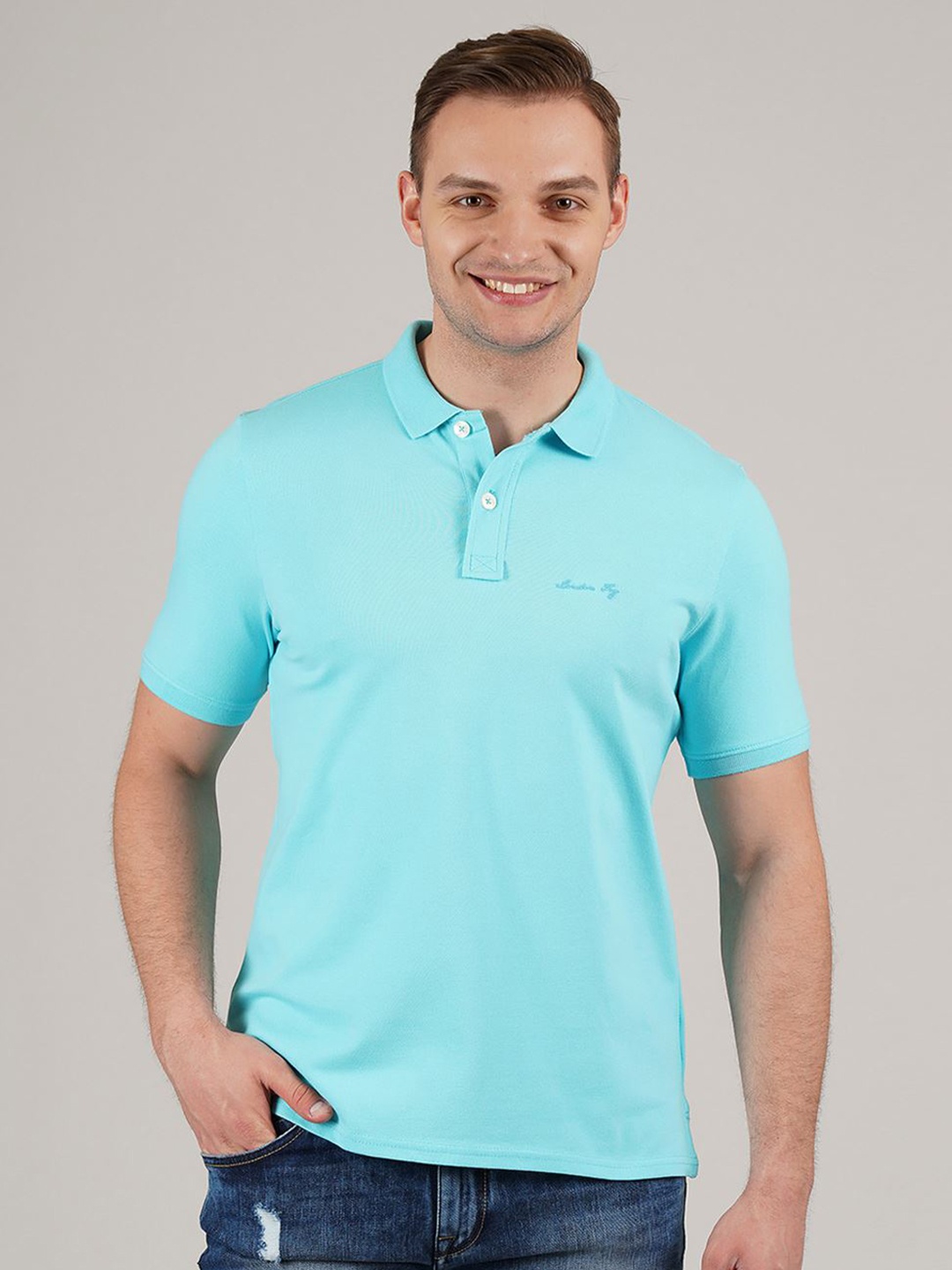 

LONDON FOG Men Blue Polo Collar T-shirt