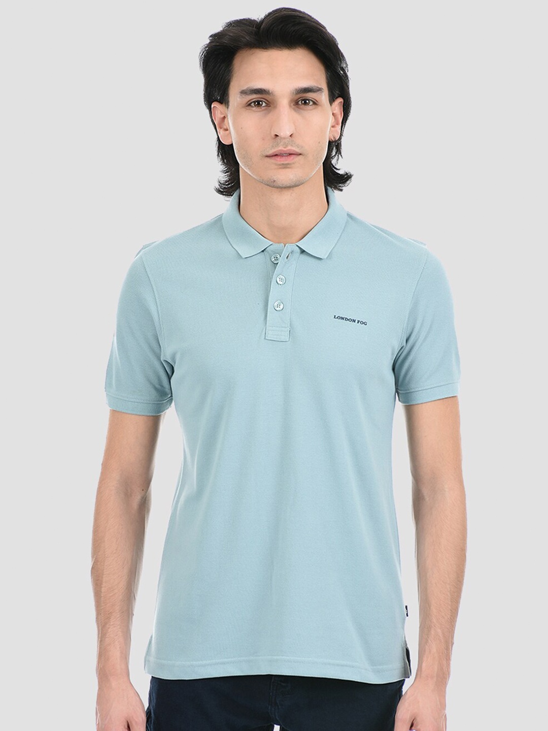 

LONDON FOG Men Blue Polo Collar T-shirt