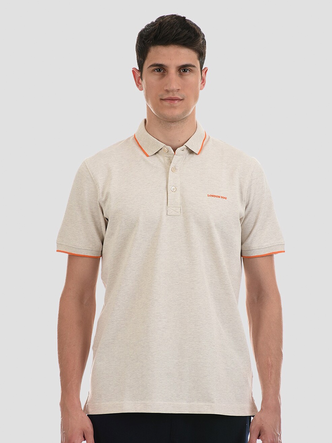 

LONDON FOG Men Grey Mandarin Collar Extended Sleeves T-shirt