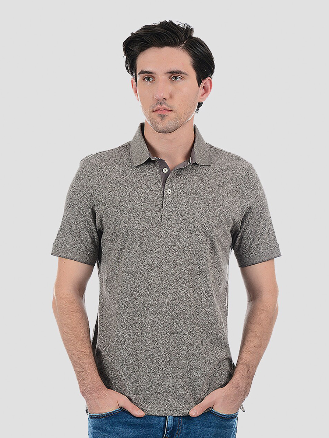 

LONDON FOG Men Grey Polo Collar T-shirt