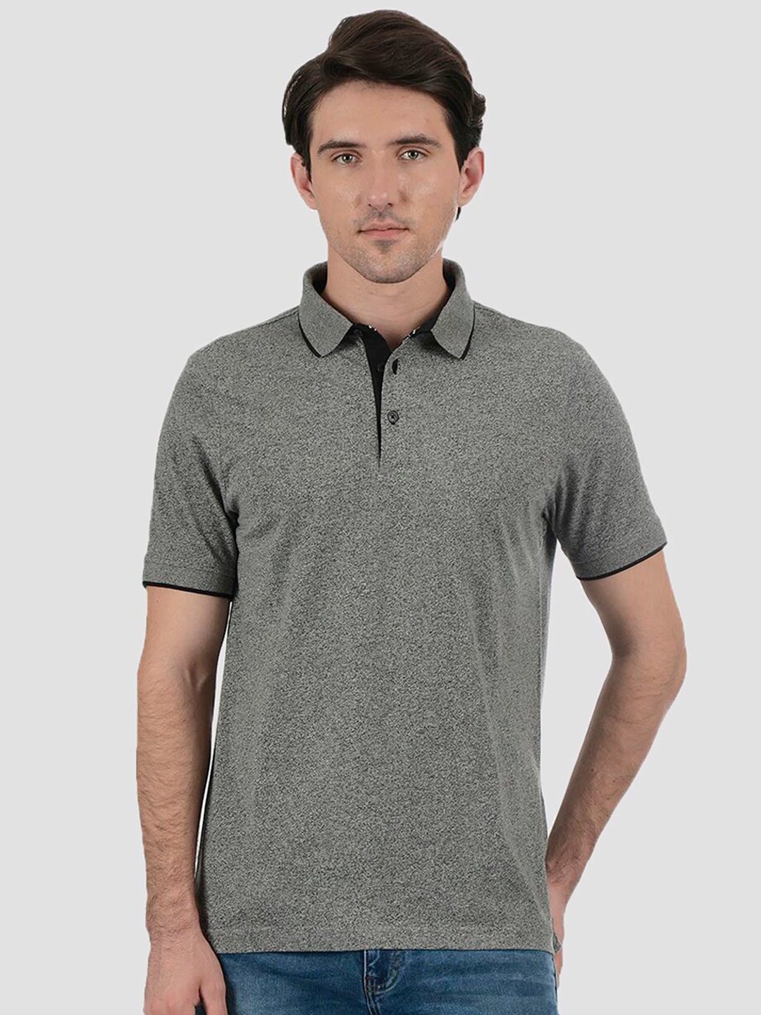 

LONDON FOG Men Grey Polo Collar T-shirt