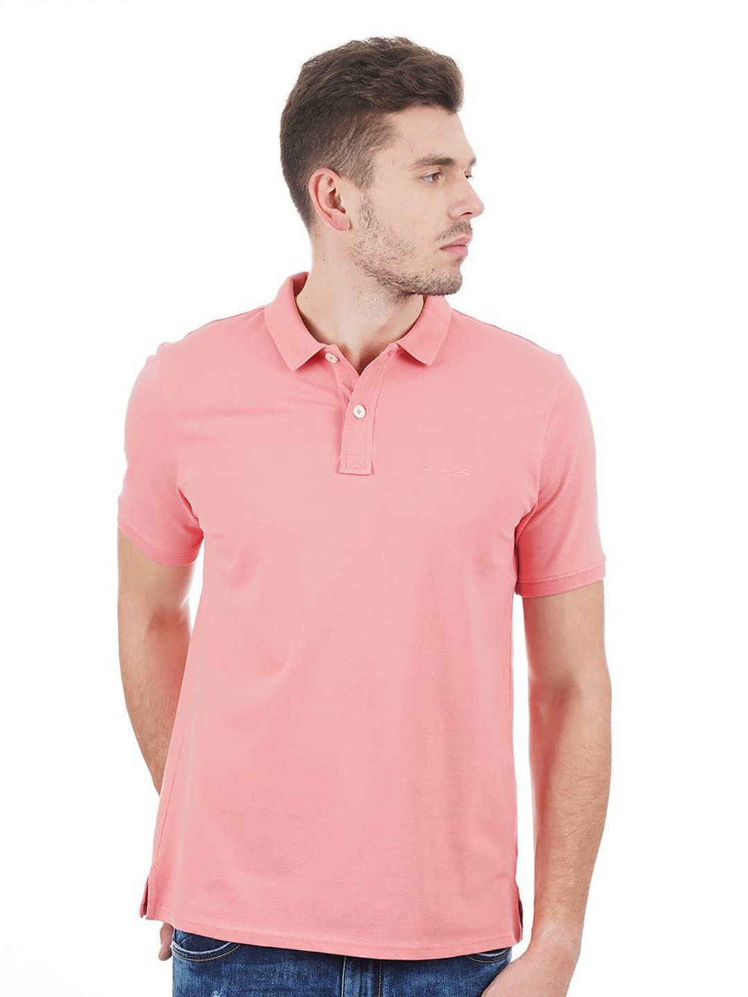 

LONDON FOG Men Pink Polo Collar T-shirt