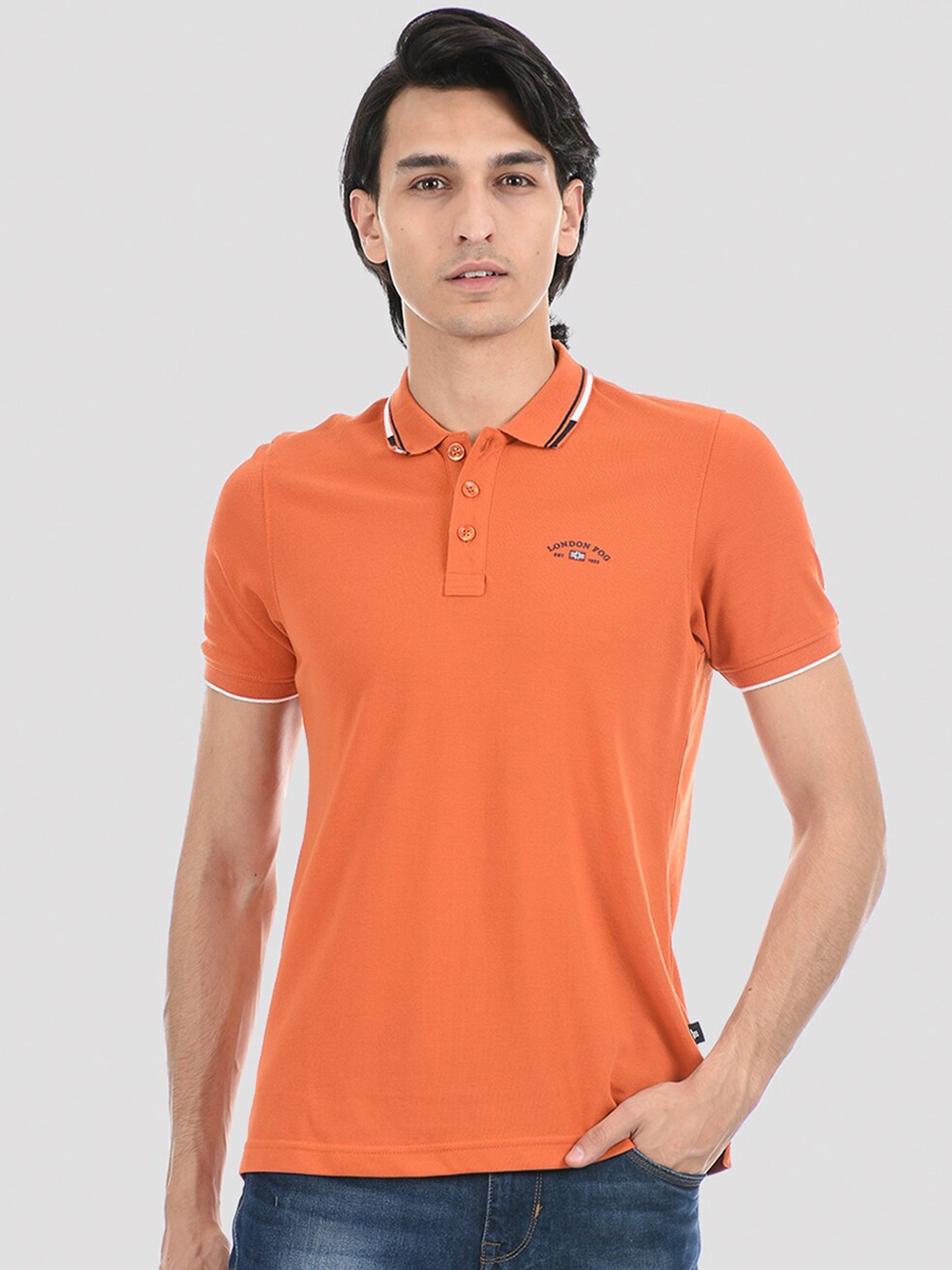 

LONDON FOG Men Orange Polo Collar T-shirt