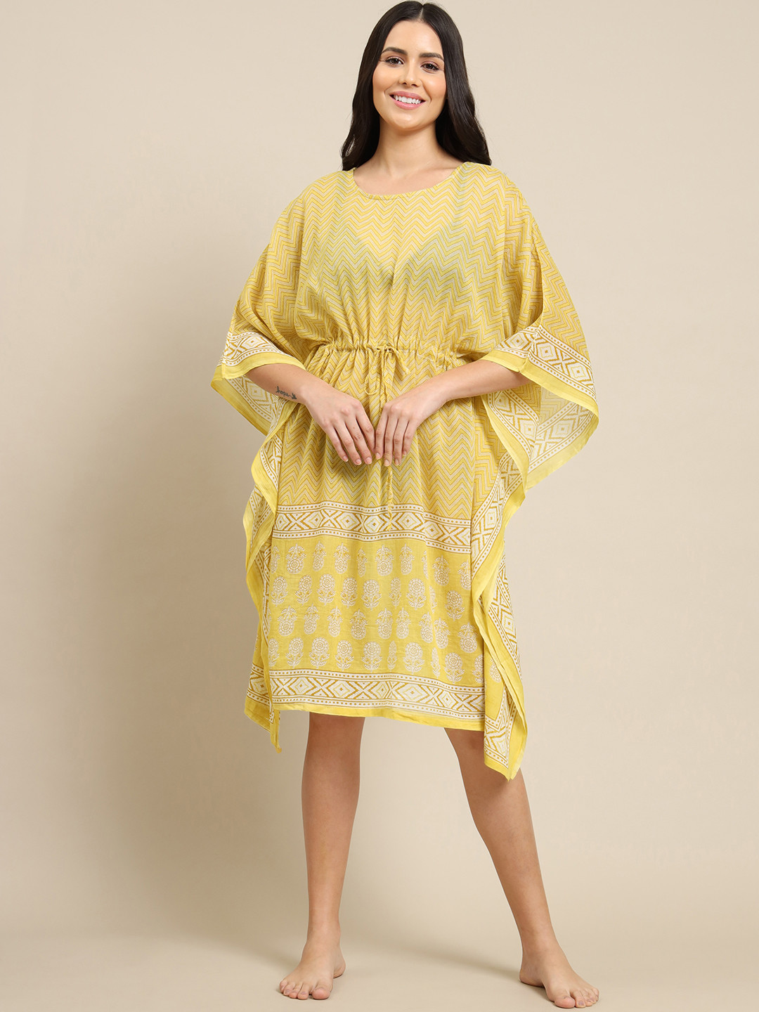 

Clt.s Women Yellow Pure Cotton Printed Cover-Up Dress