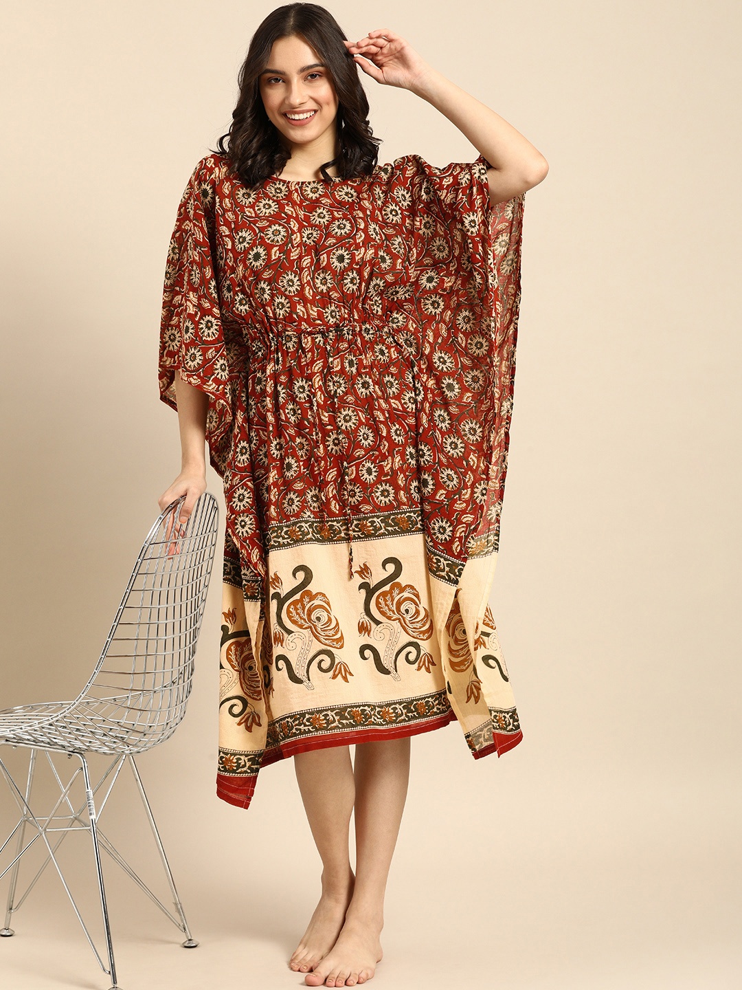 

Clt s Red Pure Cotton Ethnic Motifs Printed Nightdress