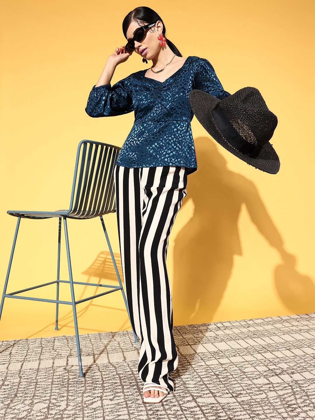 

plusS Stylish Blue Animal Print Volume Play Top