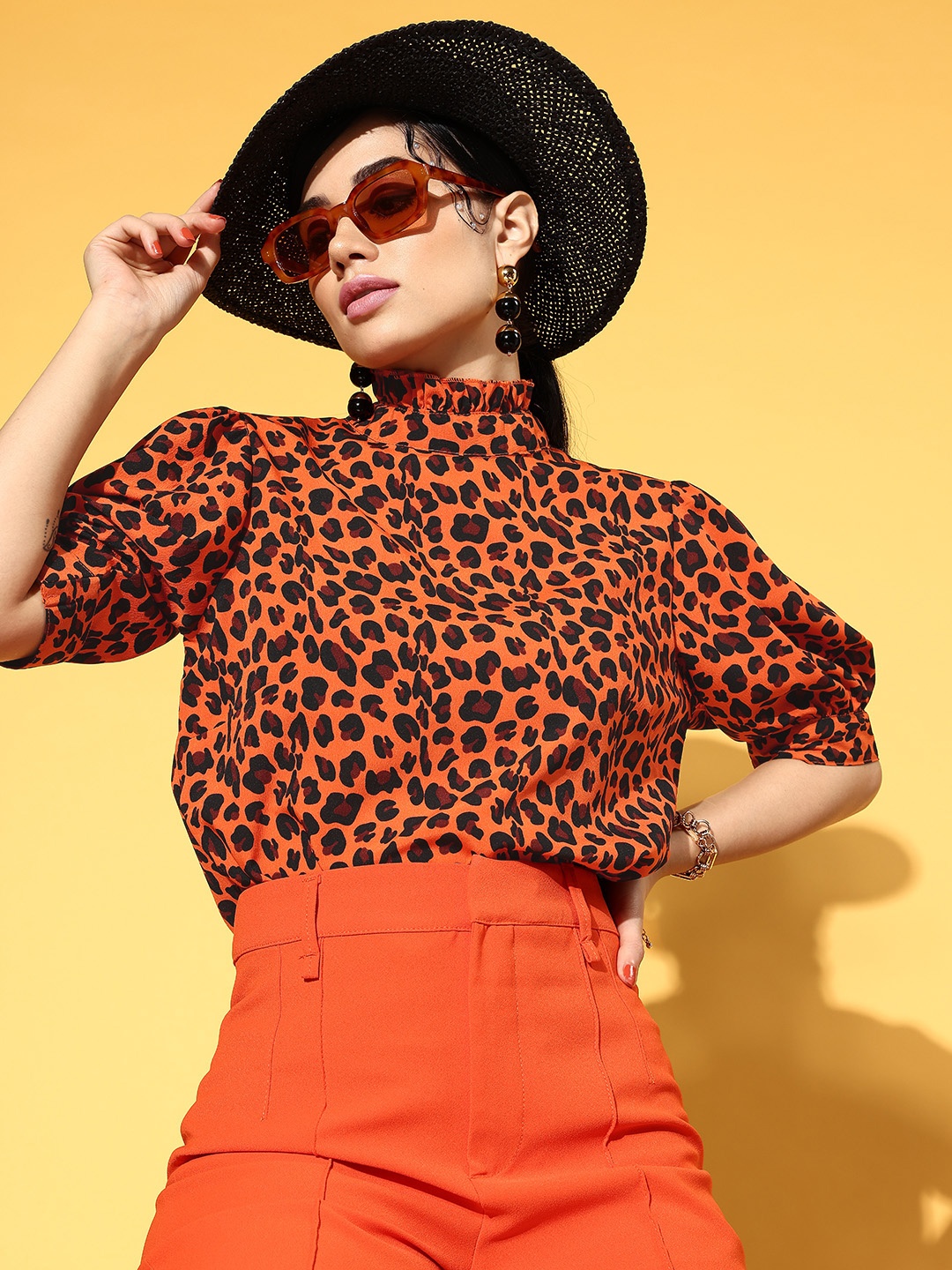 

plusS Orange Animal Print Volume Play Top