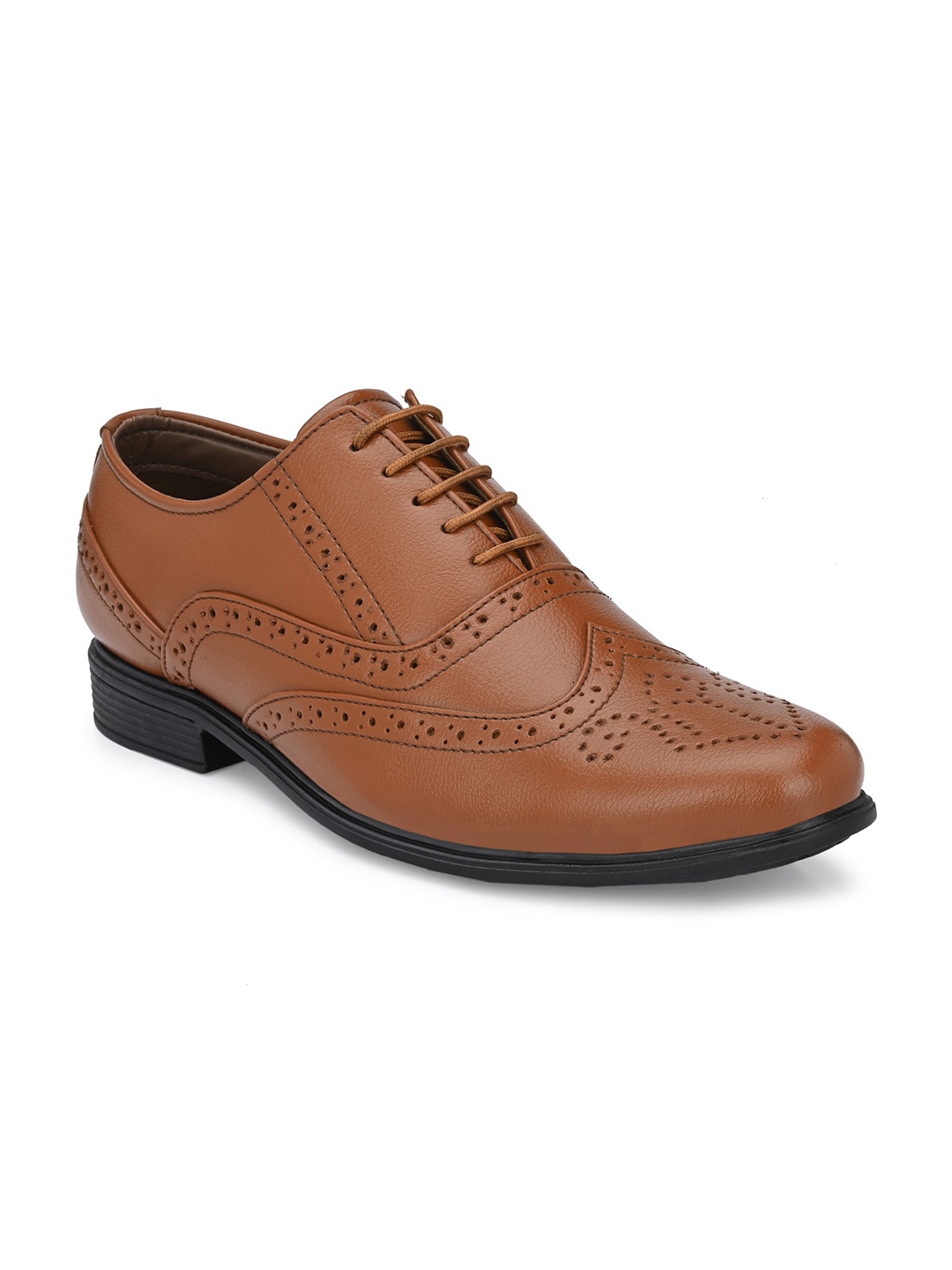 

Azzaro Black Men Tan Brown Solid Formal Leather Brogues