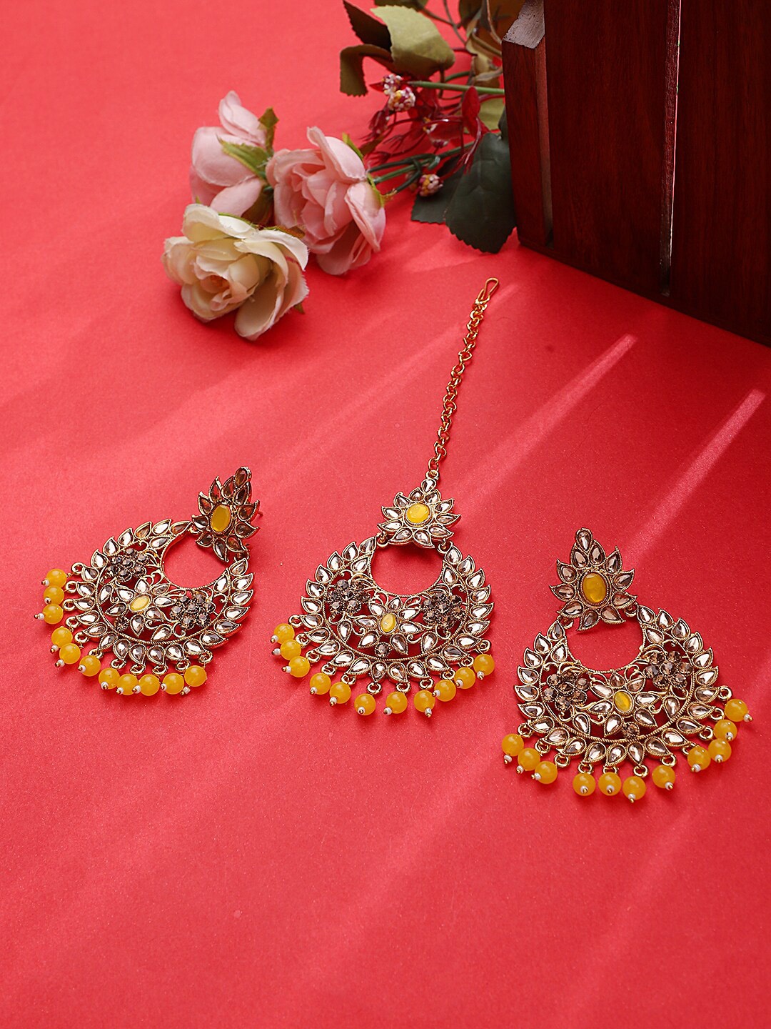 

STEORRA JEWELS Yellow Contemporary Chandbalis Earrings