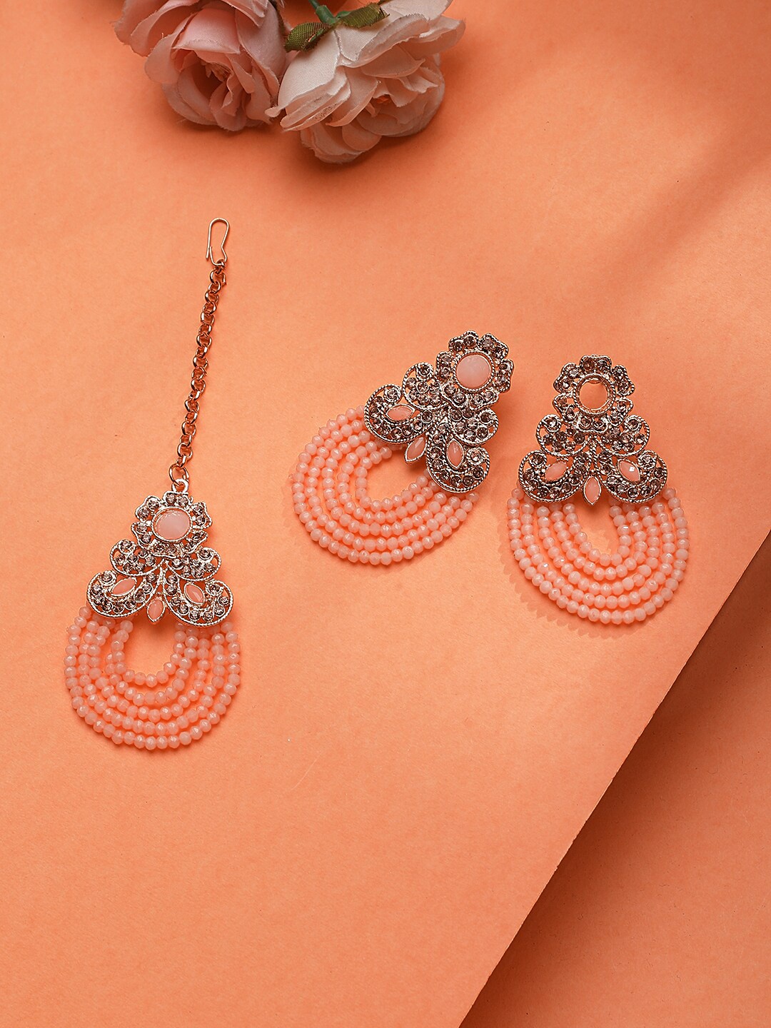 

STEORRA JEWELS Peach-Coloured Contemporary Studs Earrings