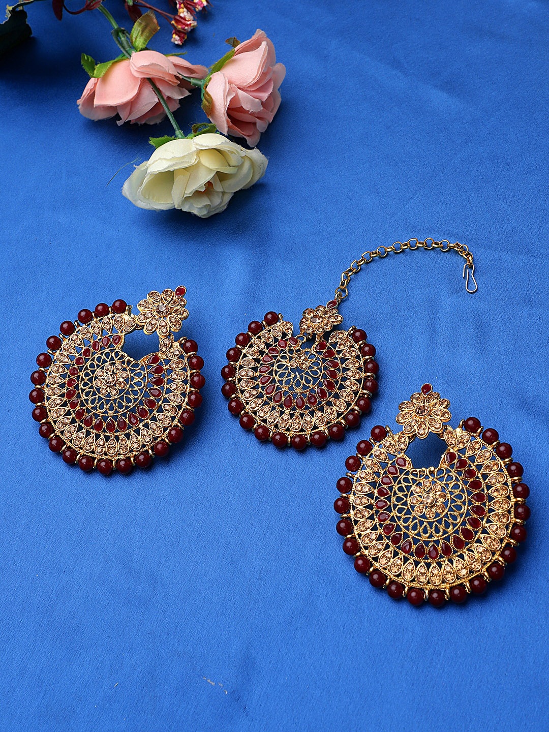 

STEORRA JEWELS Maroon Contemporary Drop Earrings